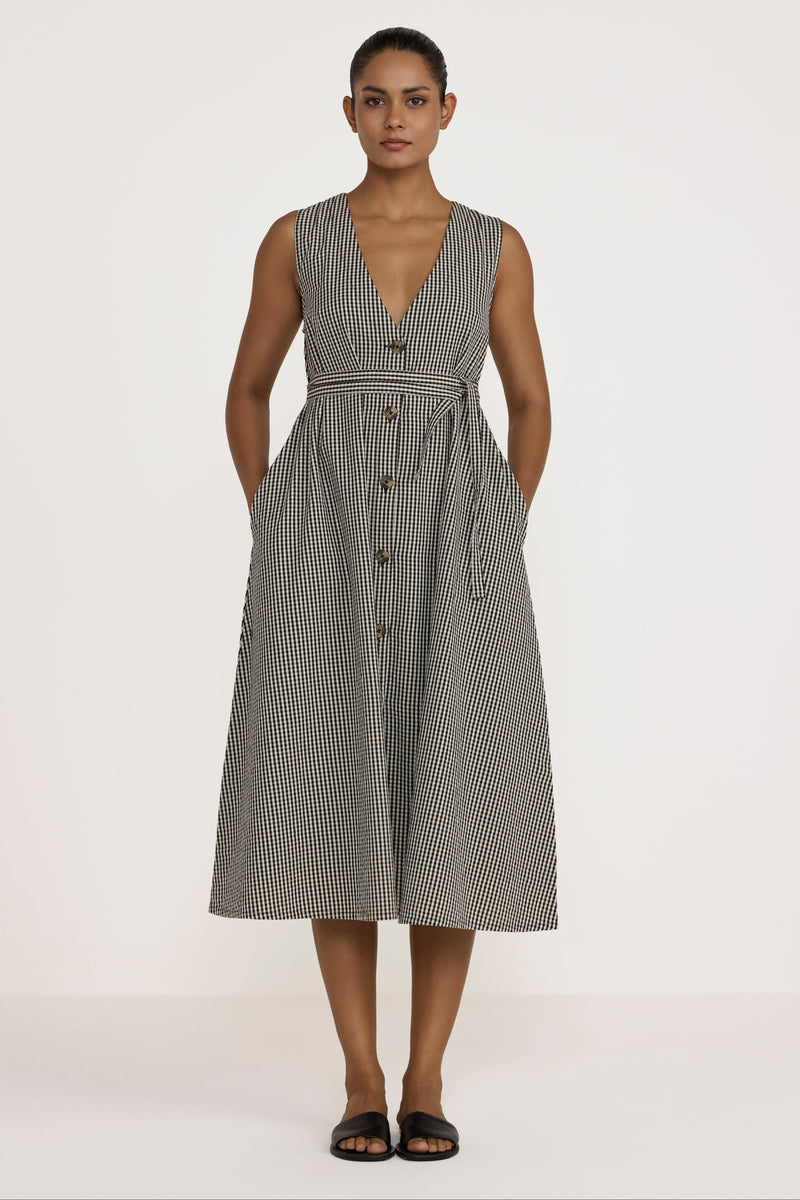 gingham wrap midi dress V Neck Midi Dress