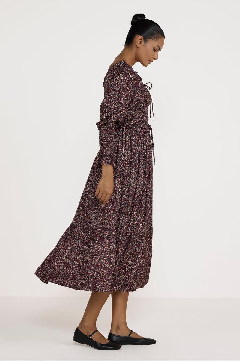 Shirred Bodice Dress - Floral