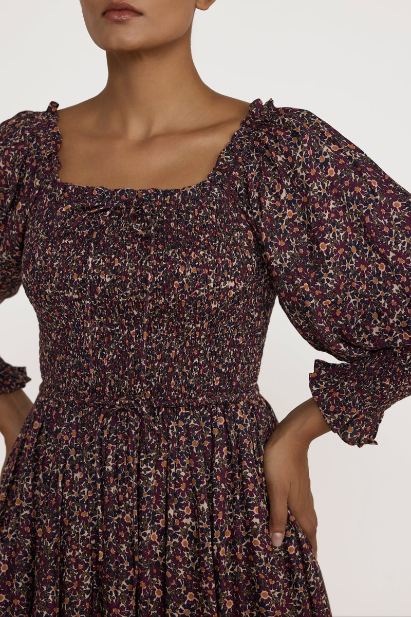 Shirred Bodice Dress - Floral