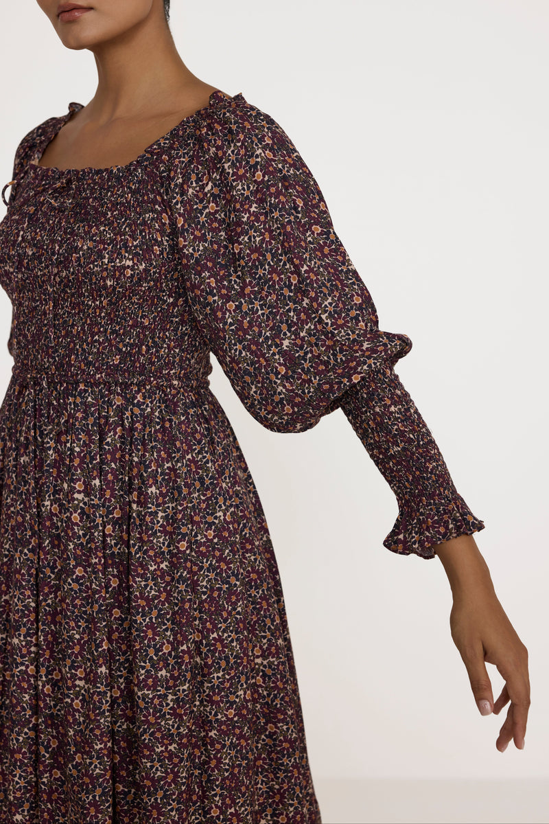 Shirred Bodice Dress - Floral