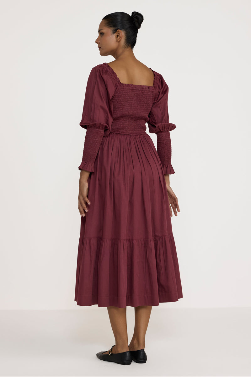 Shirred Bodice Dress - Syrah