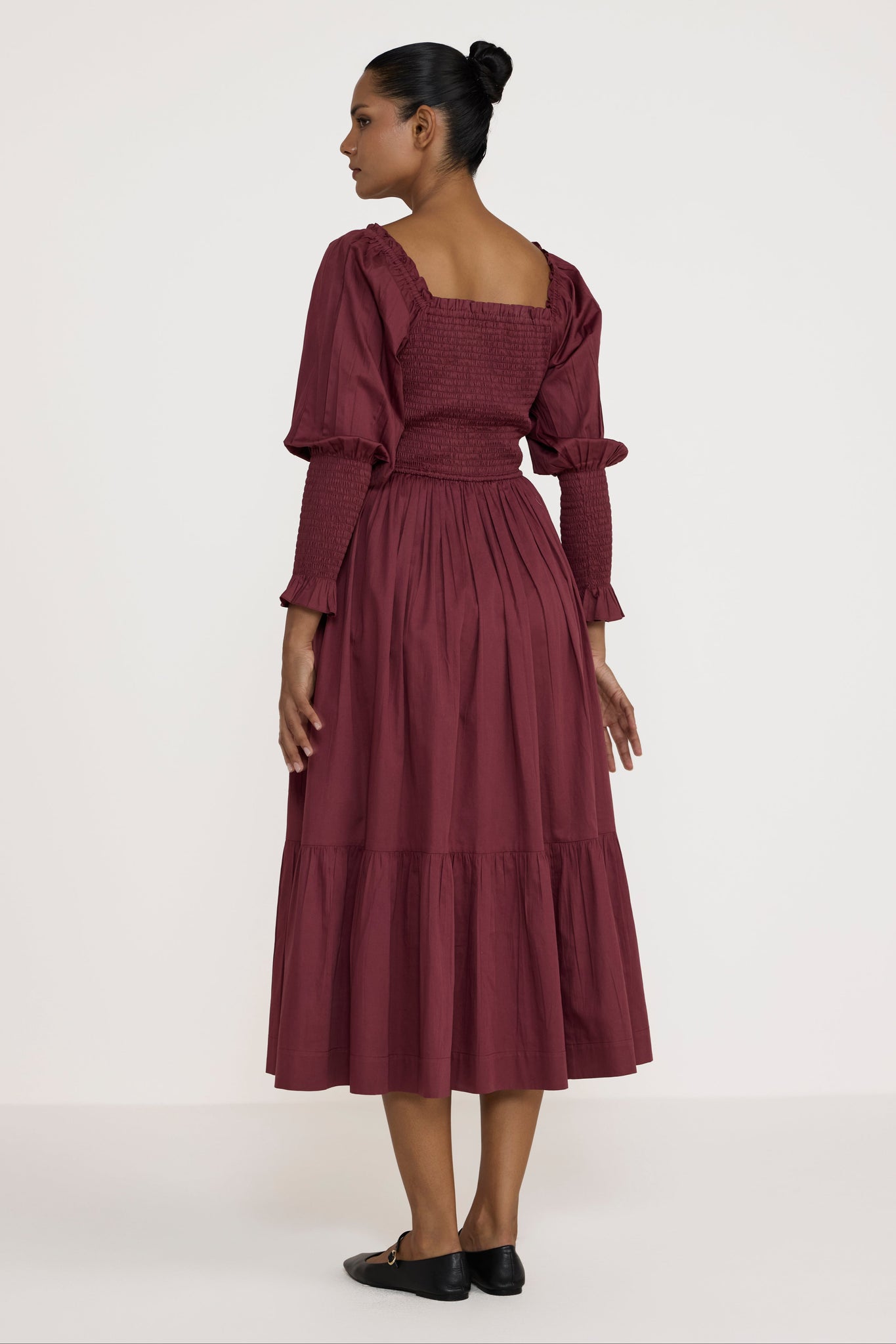 Shirred Bodice Dress - Syrah