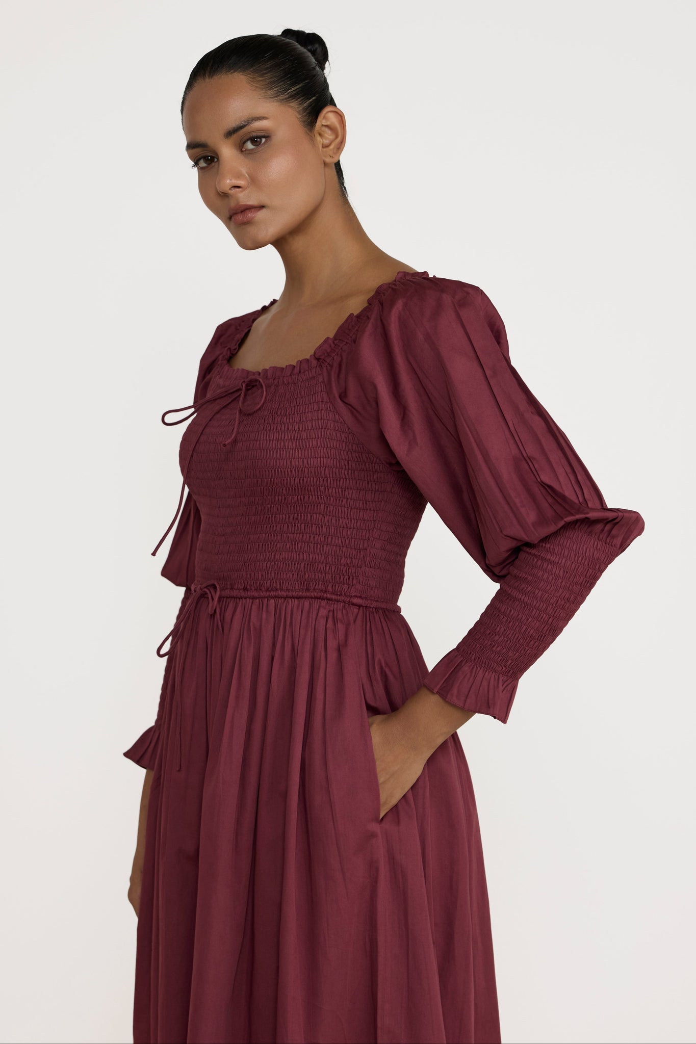 Shirred Bodice Dress - Syrah