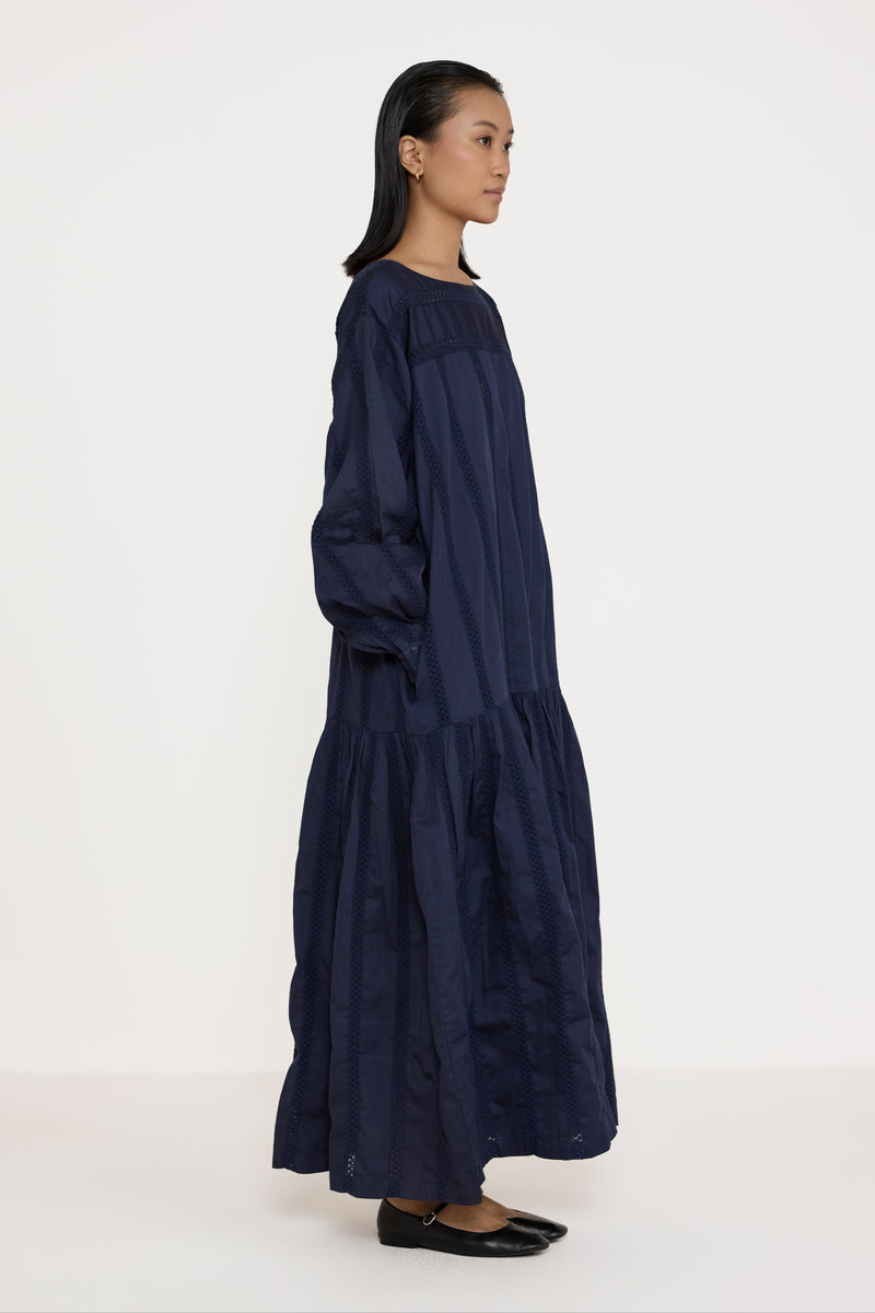 Voluminous Drop Waist Dress - Navy Lace