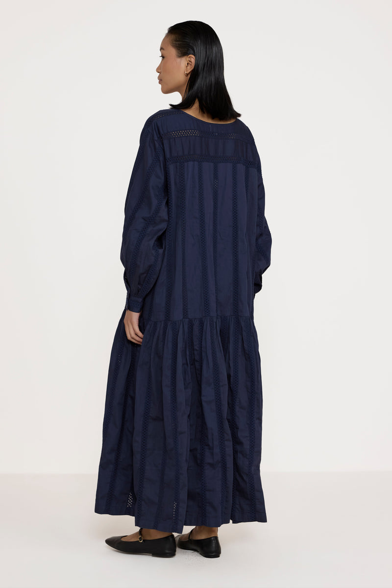 Voluminous Drop Waist Dress - Navy Lace