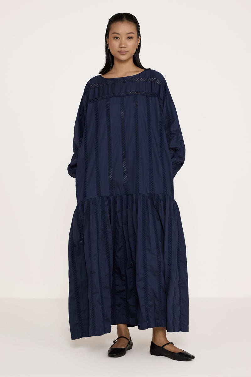 Voluminous Drop Waist Dress - Navy Lace