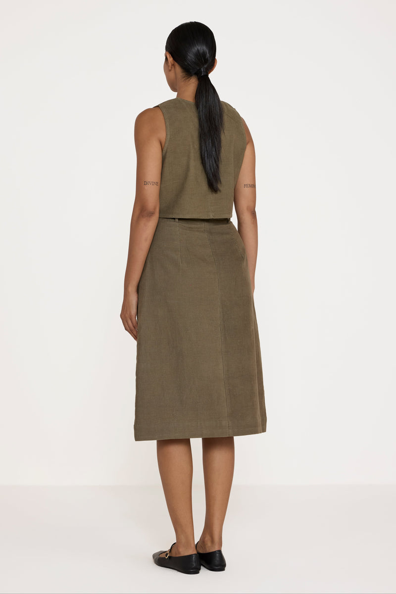 Aline Midi Skirt - Olive Corduroy