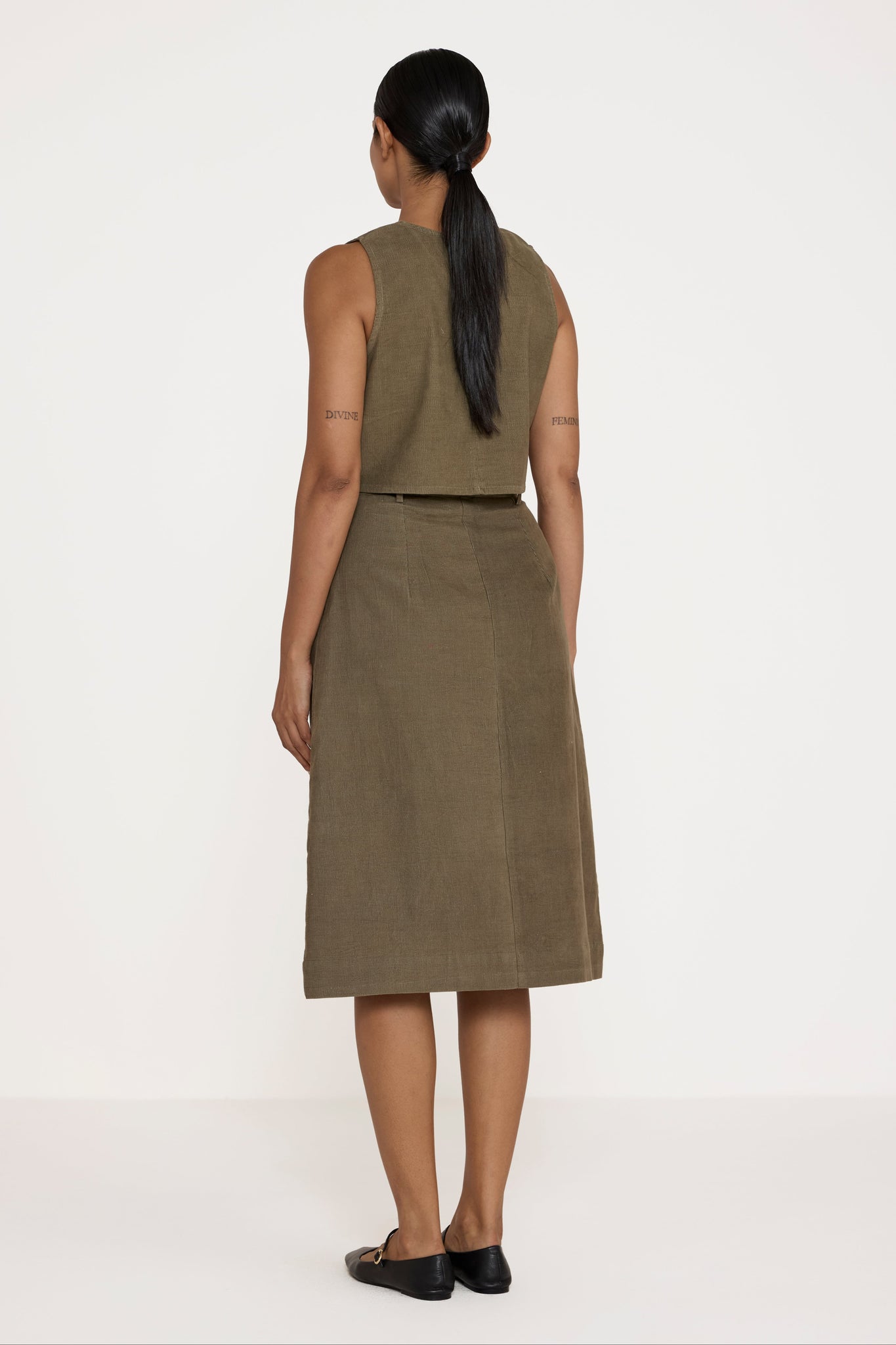 Aline Midi Skirt - Olive Corduroy