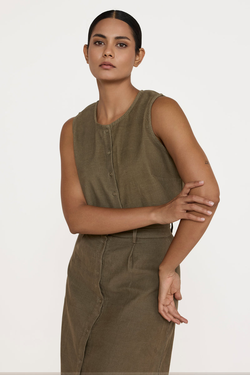 Cropped Button Vest - Olive Corduroy