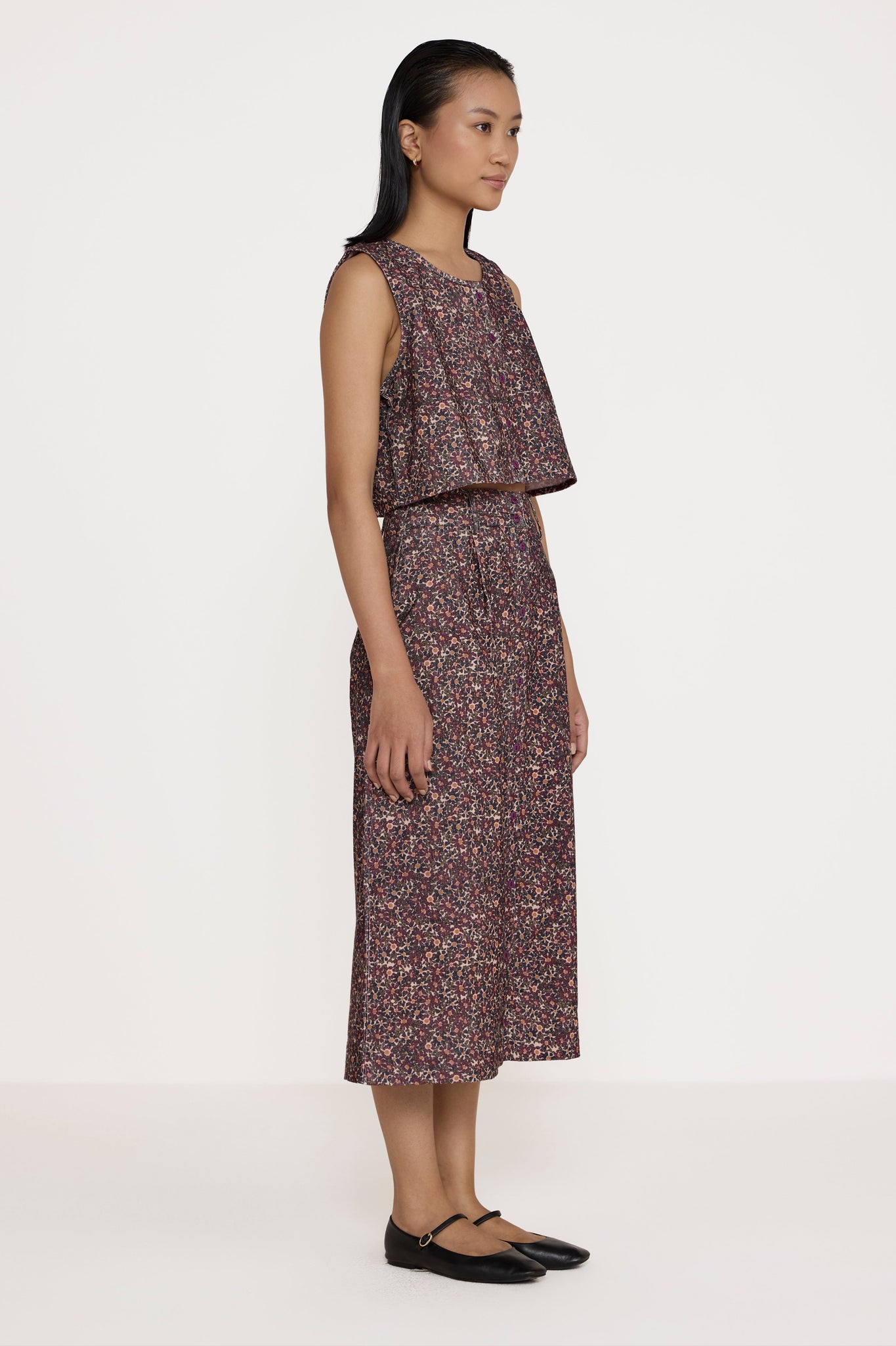 Aline Midi Skirt - Floral Corduroy