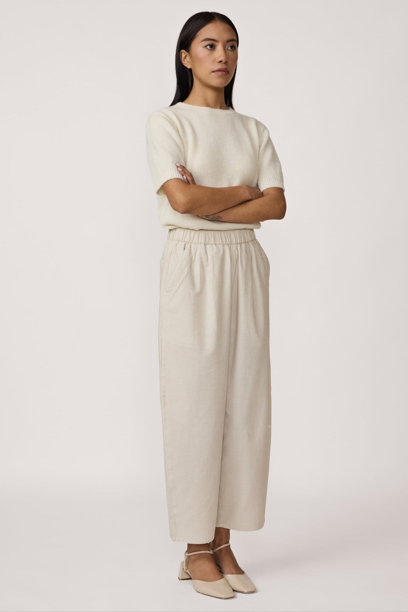 Barrel Leg Pant - Ivory Corduroy