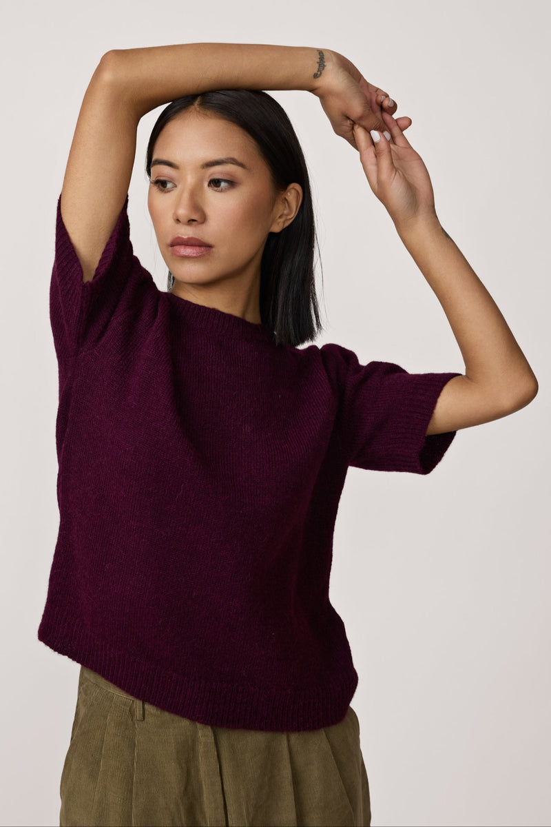 Row Sweater Tee - Berry