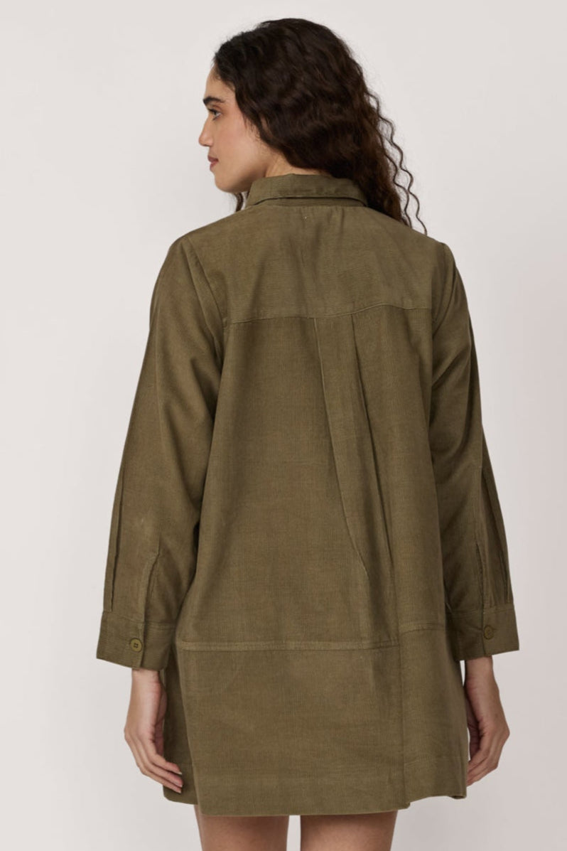 Mini Popover Dress - Olive Corduroy