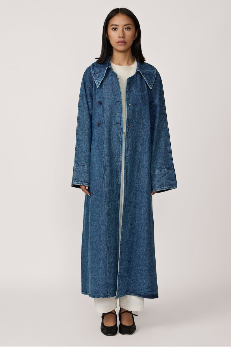 Marin Trench Coat - Washed Denim