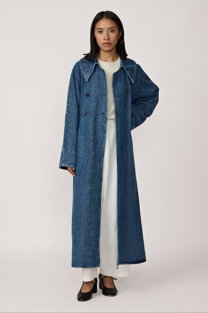 Marin Trench Coat - Washed Denim