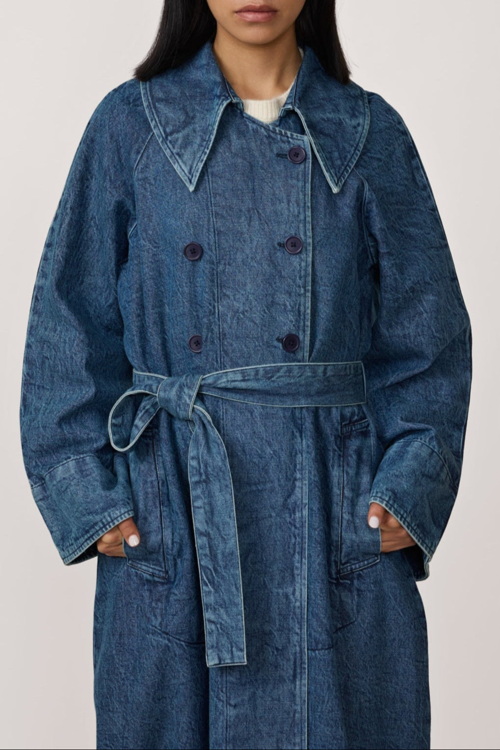 Marin Trench Coat - Washed Denim
