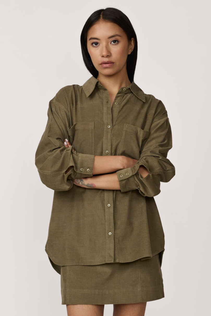 Boyfriend Shirt - Olive Corduroy