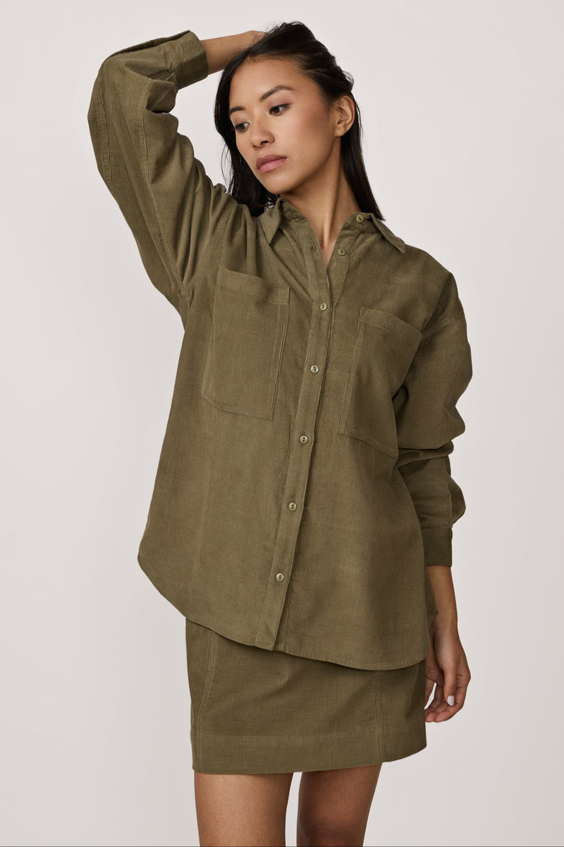 Boyfriend Shirt - Olive Corduroy