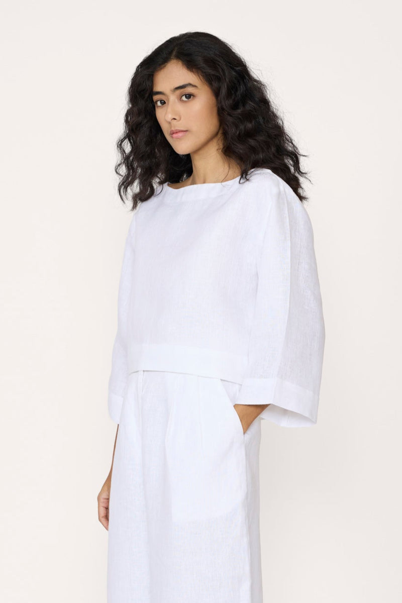 Popover Top - White Linen