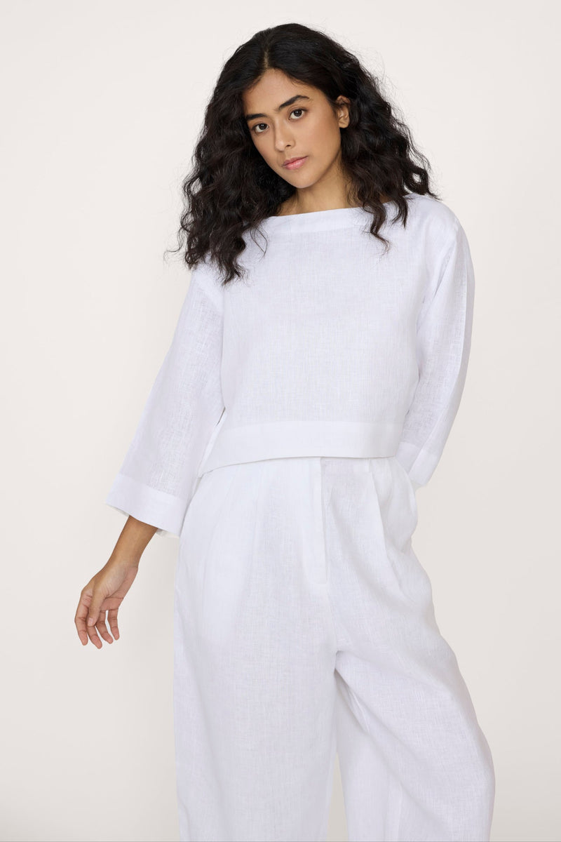 Popover Top - White Linen