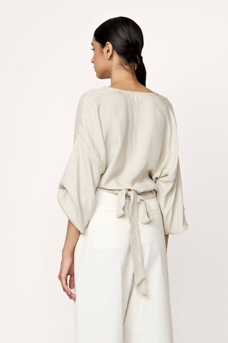 V-neck Wrap Blouse - Natural