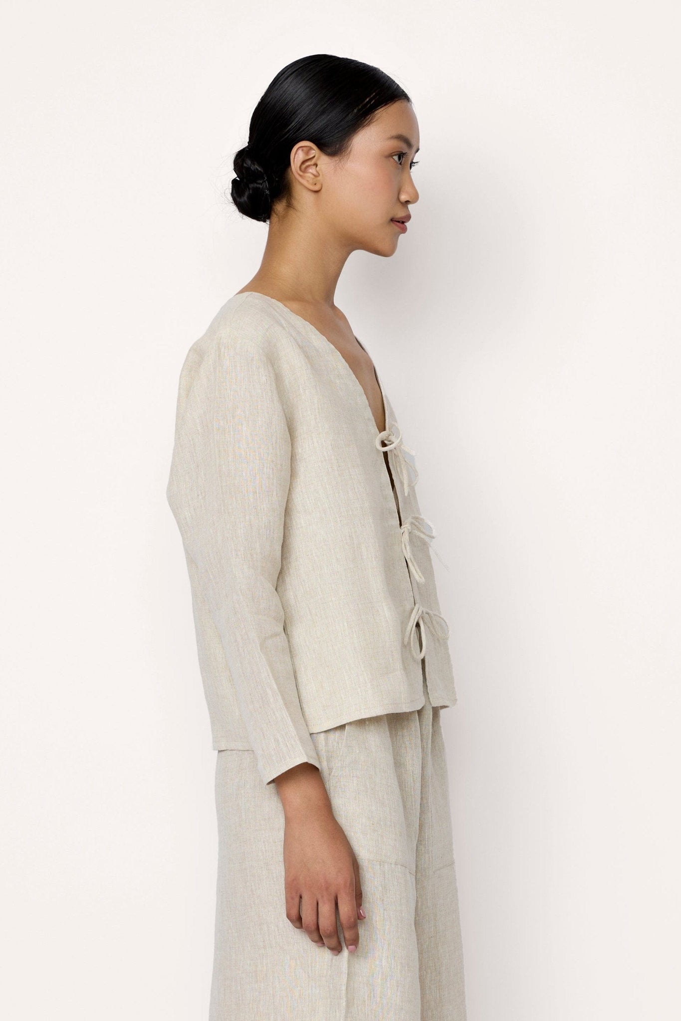 Tie Front Top - Natural Linen