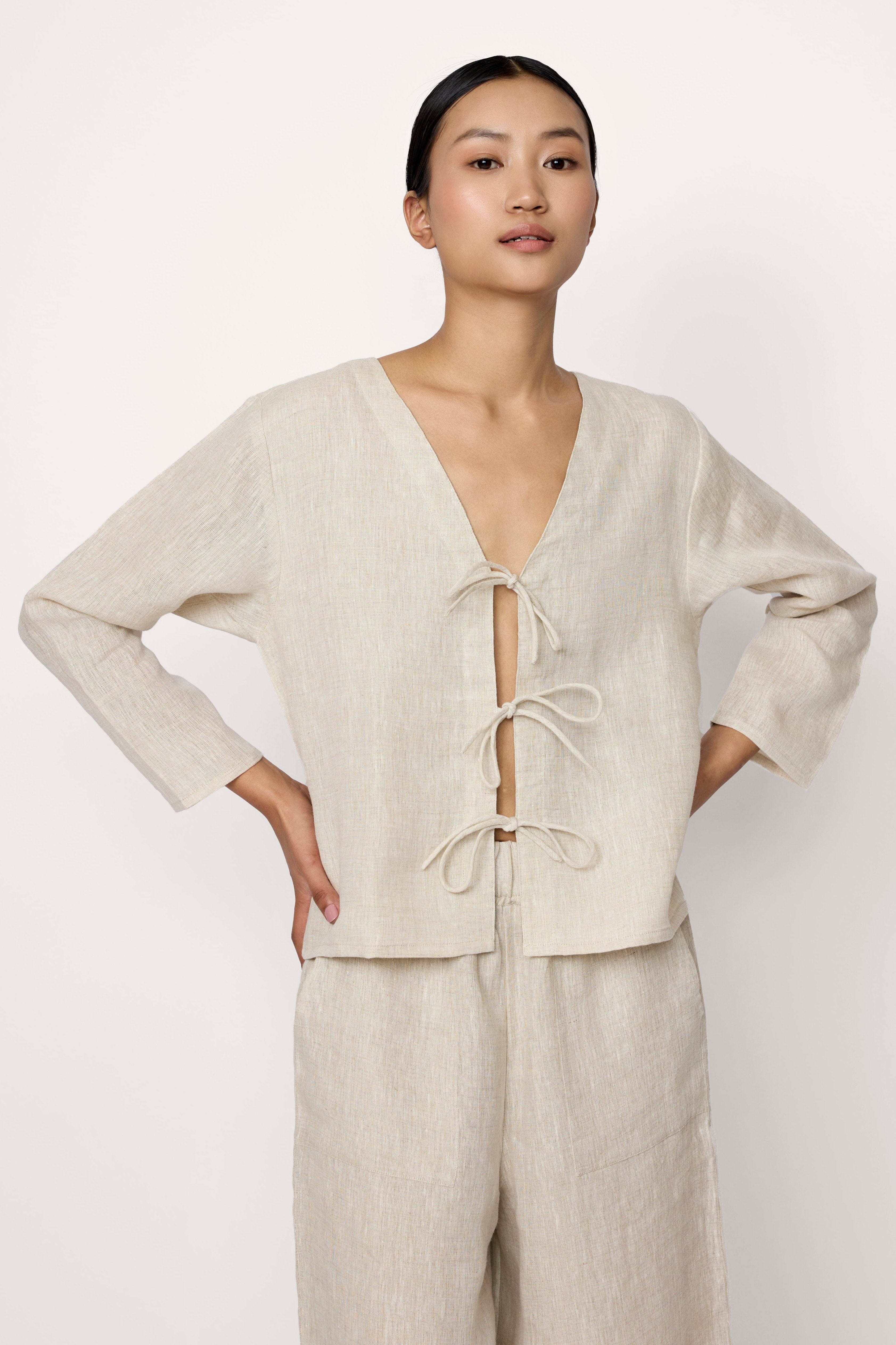 Tie Front Top - Natural Linen – LAUDE the Label
