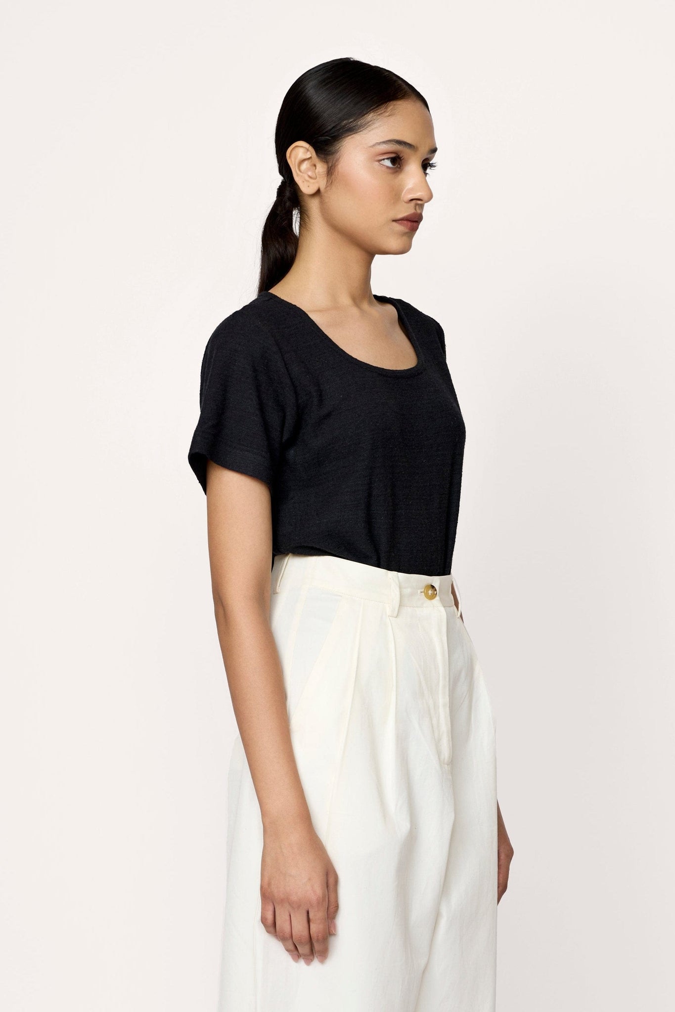 Cropped Crew T-Shirt - Black Silk Noil