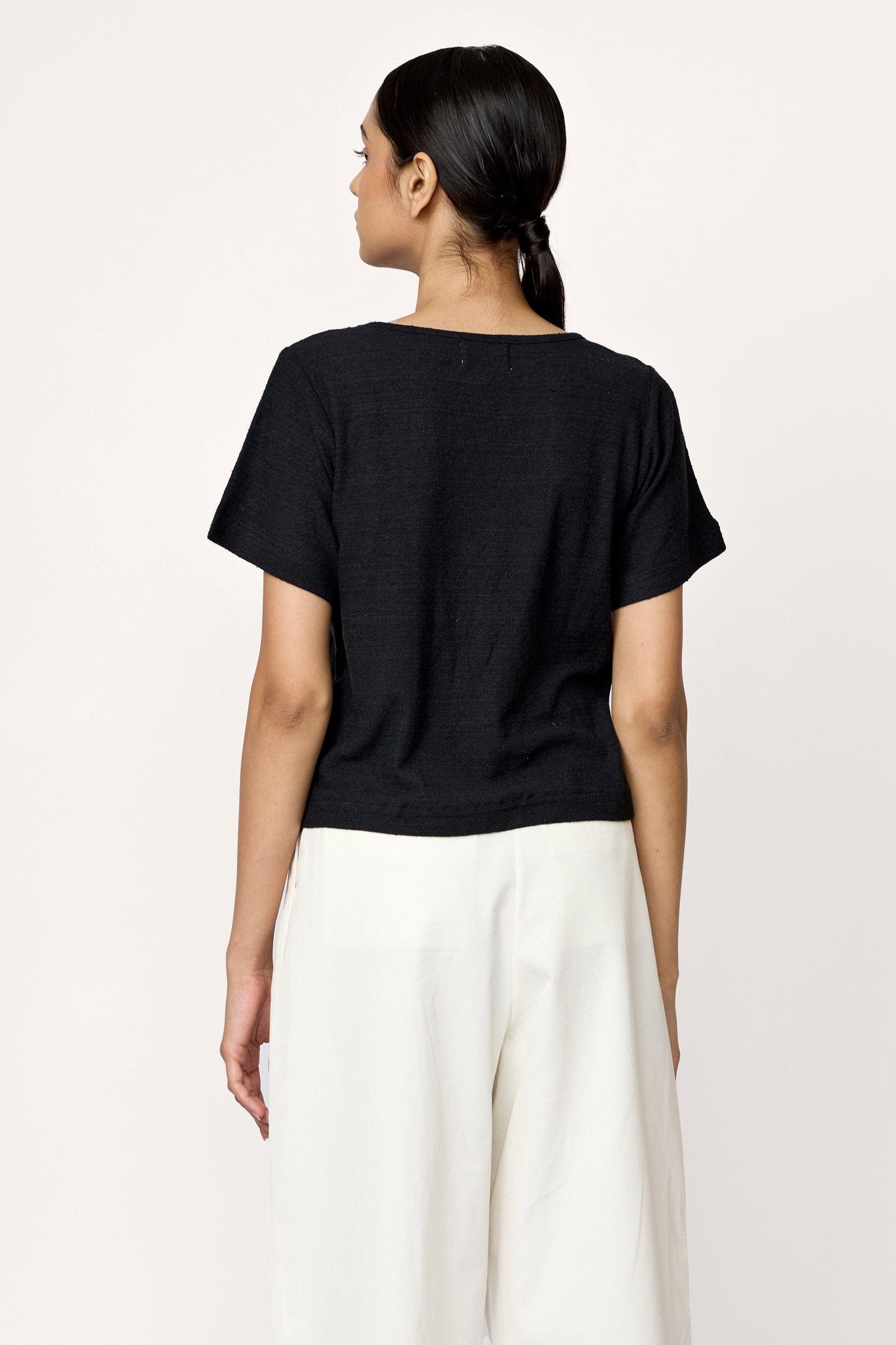 Cropped Crew T-Shirt - Black Silk Noil