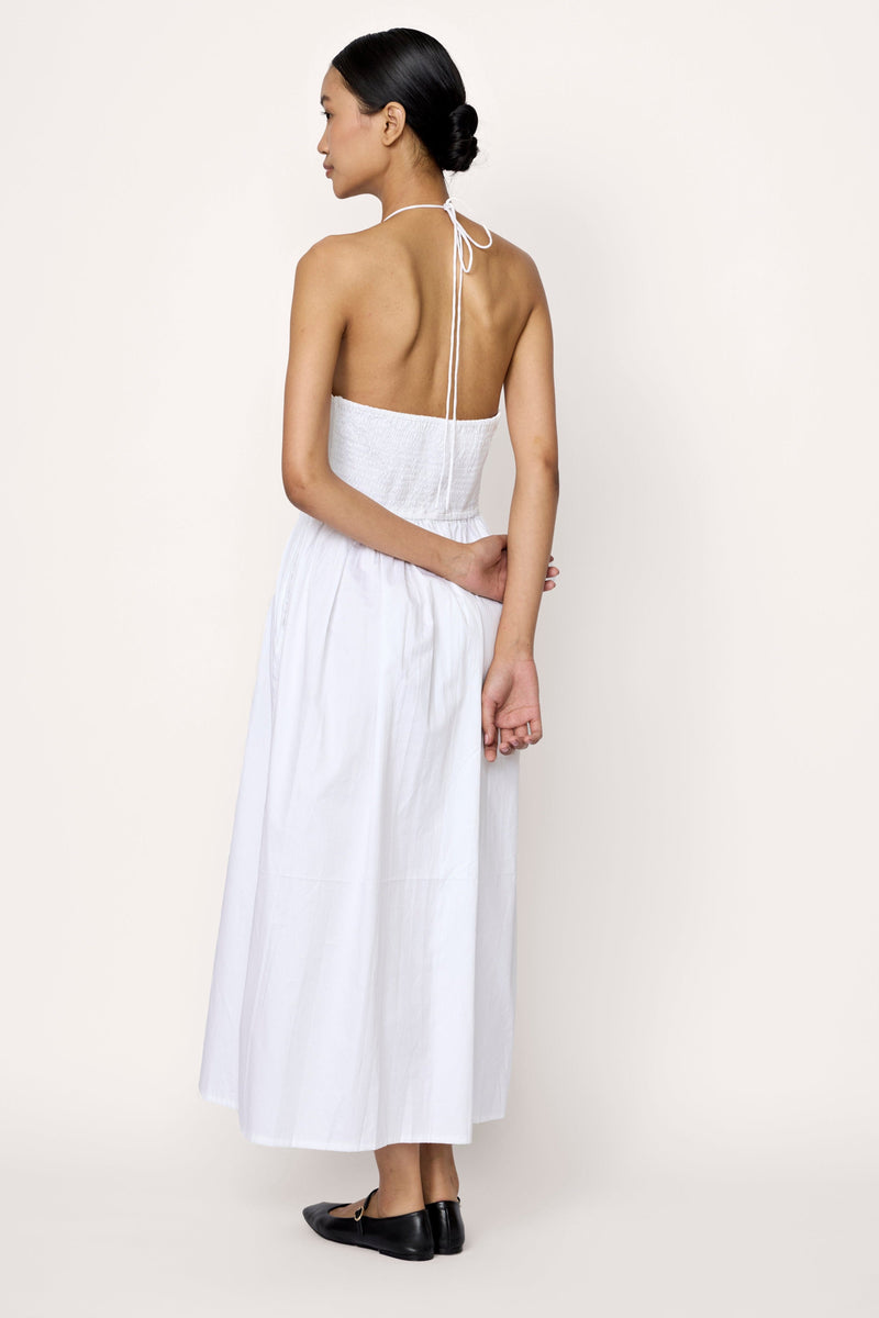 Halter Midi Dress - White Poplin