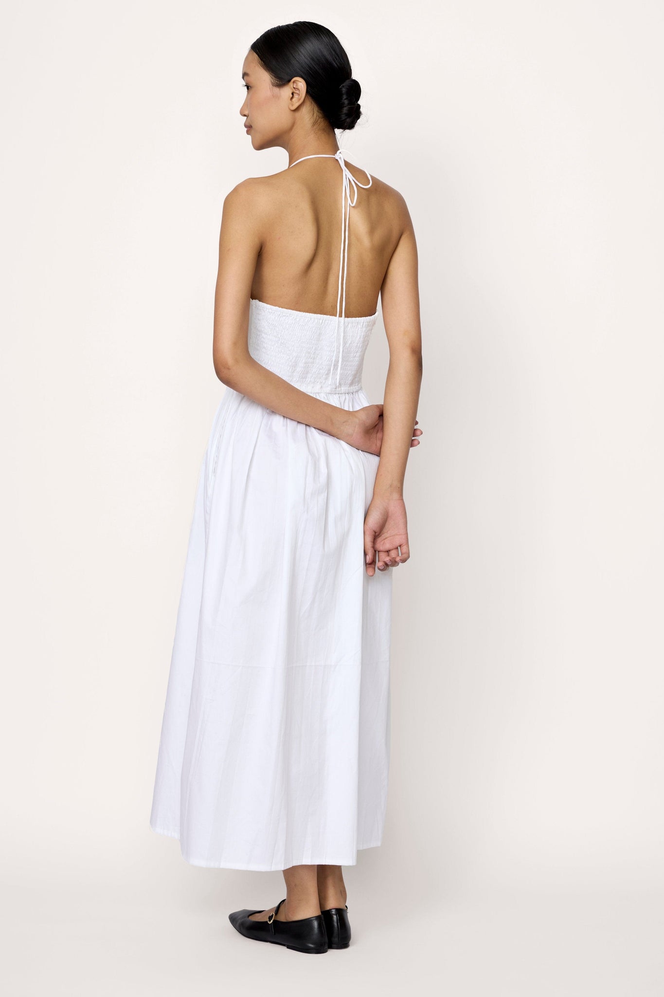 Halter Midi Dress - White Poplin