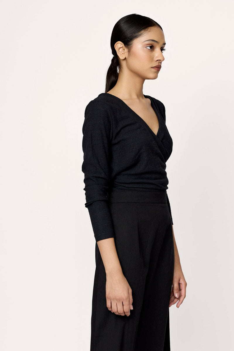 Ballet Wrap Top - Black Silk Noil