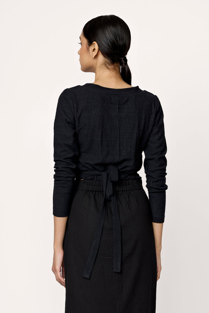 Ballet Wrap Top - Black Silk Noil