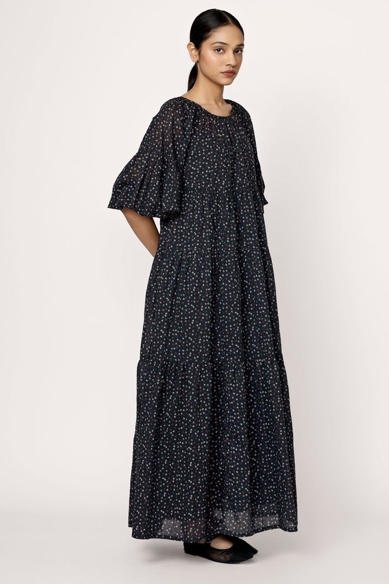 Voluminous Tiered Maxi Dress - Autumn Floral