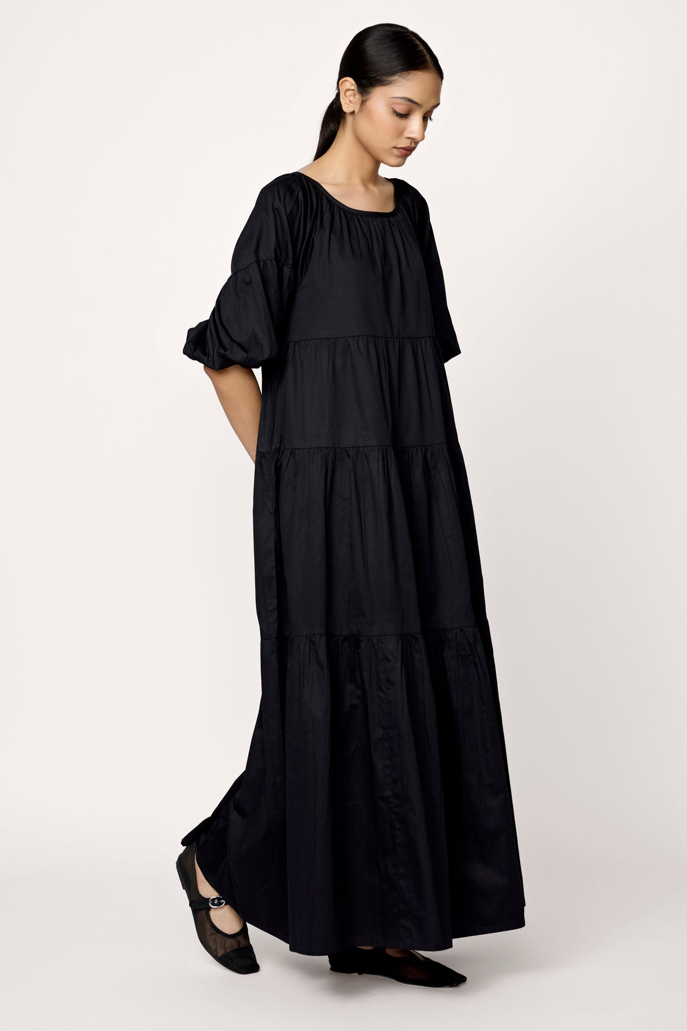 Voluminous Tiered Maxi Dress - Black