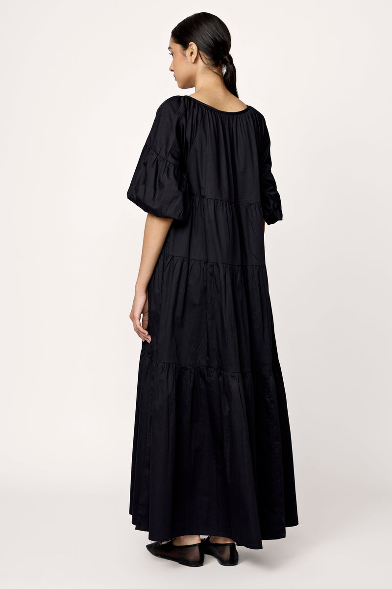 Voluminous Tiered Maxi Dress - Black