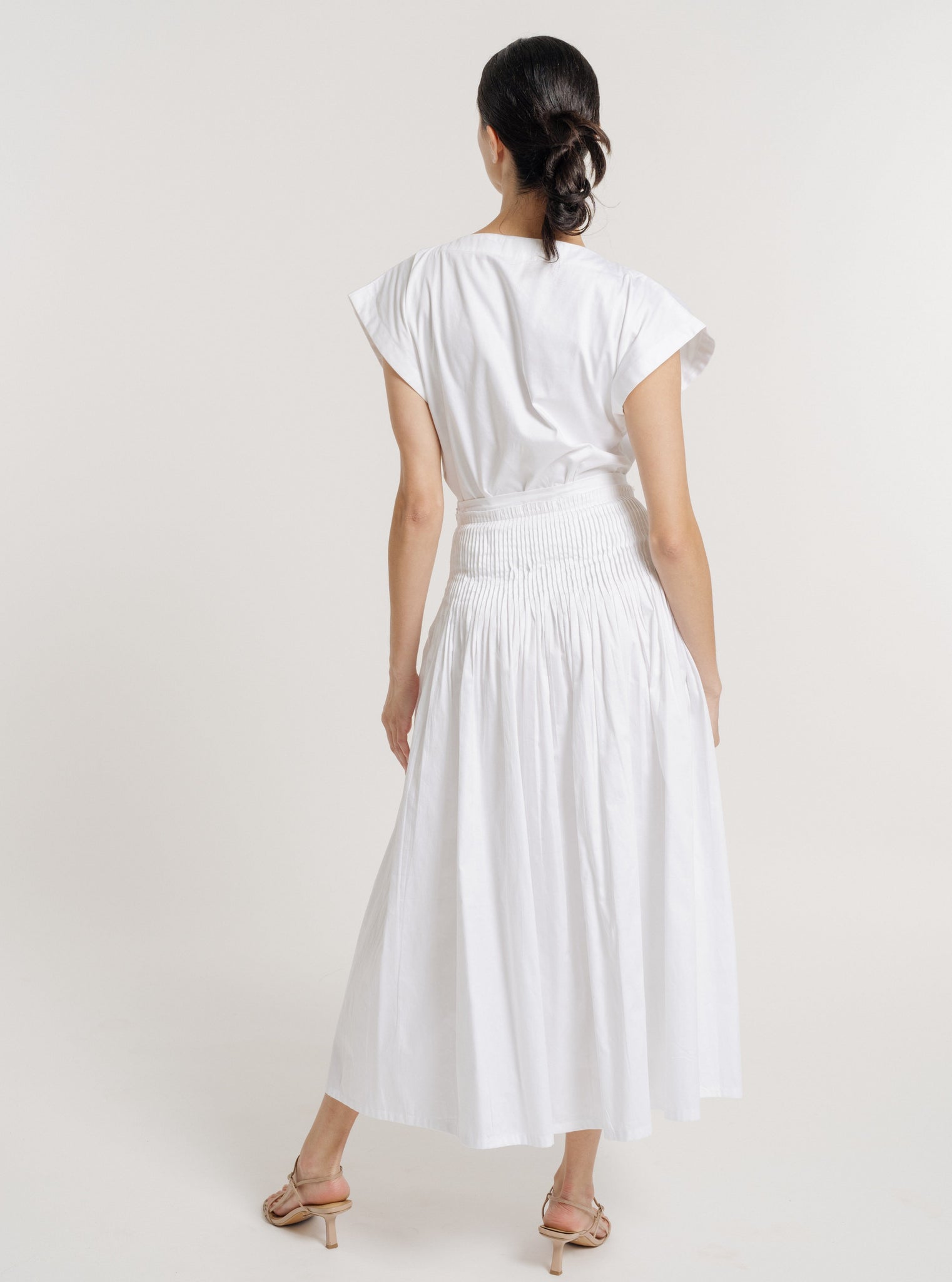 Drop Waist Pleated Skirt - White Poplin