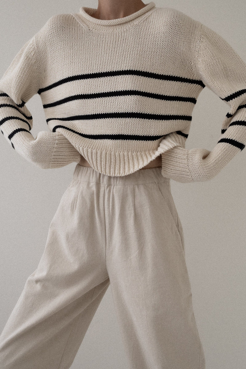 Cropped Field Sweater - Stripe - Backordered