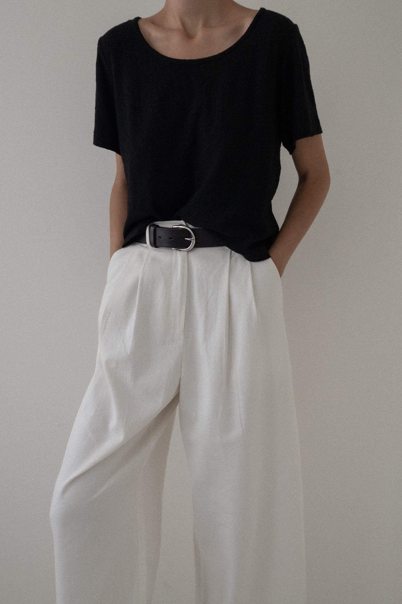 Cropped Crew T-Shirt - Black Silk Noil