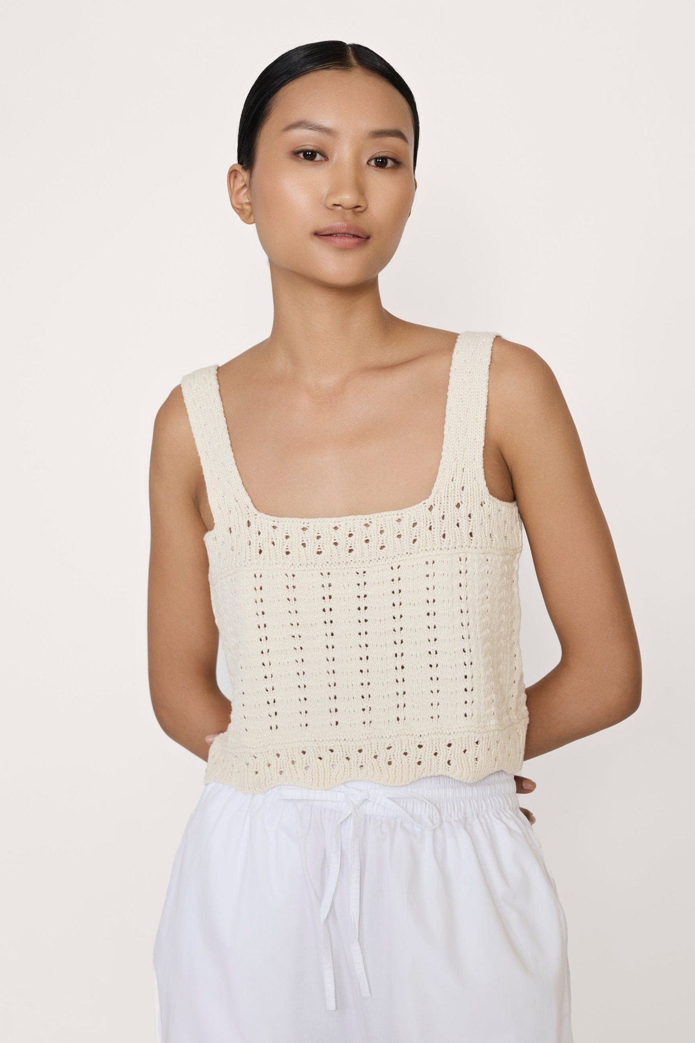 Lyric Crochet Crop Tank - Ecru