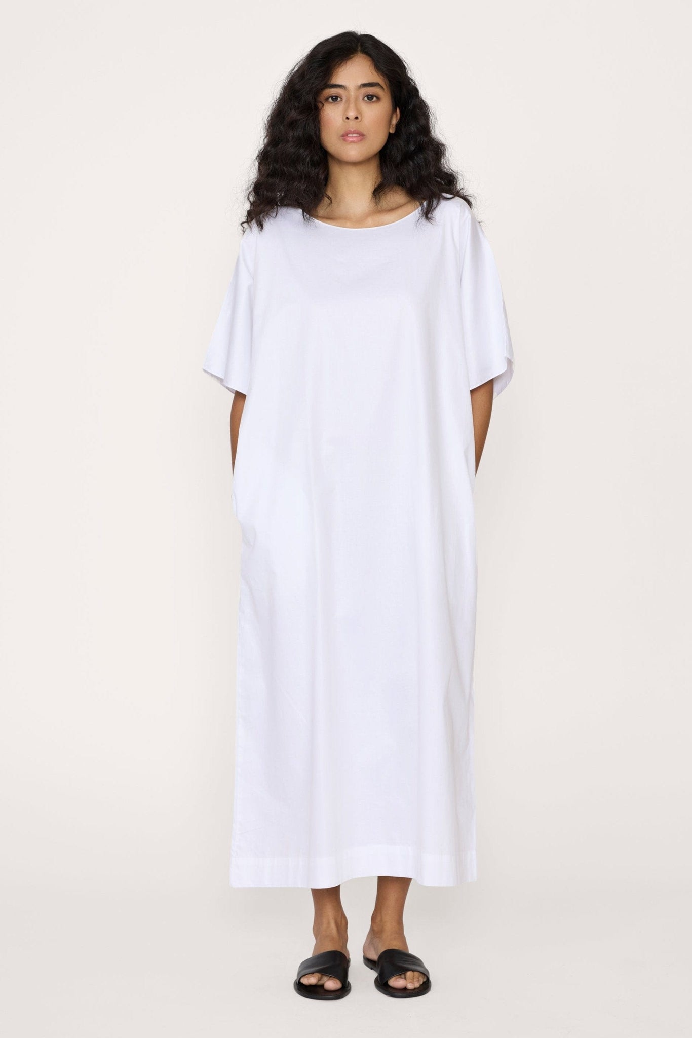 Oversized Midi Dress - White Poplin - Sample