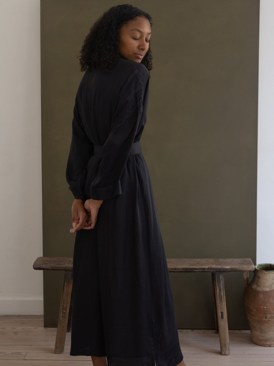 Eleanor Wrap Dress - Black Satin